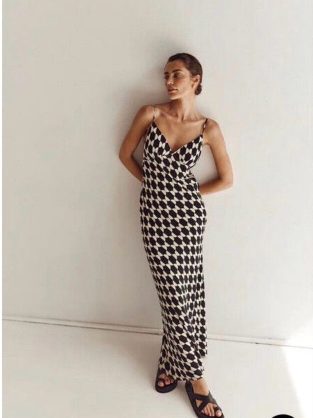 NWT DISSH Hattie Black Beige Viscose Slip Midi Dress Size US 6 / AU 10